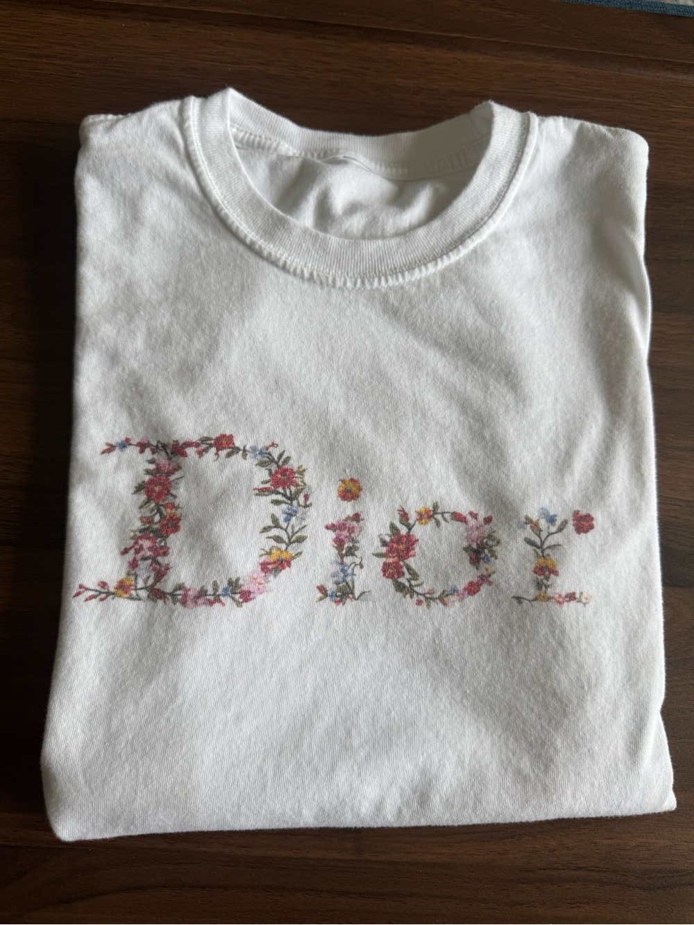 Women’s White Short-Sleeve Tee with Floral Logo